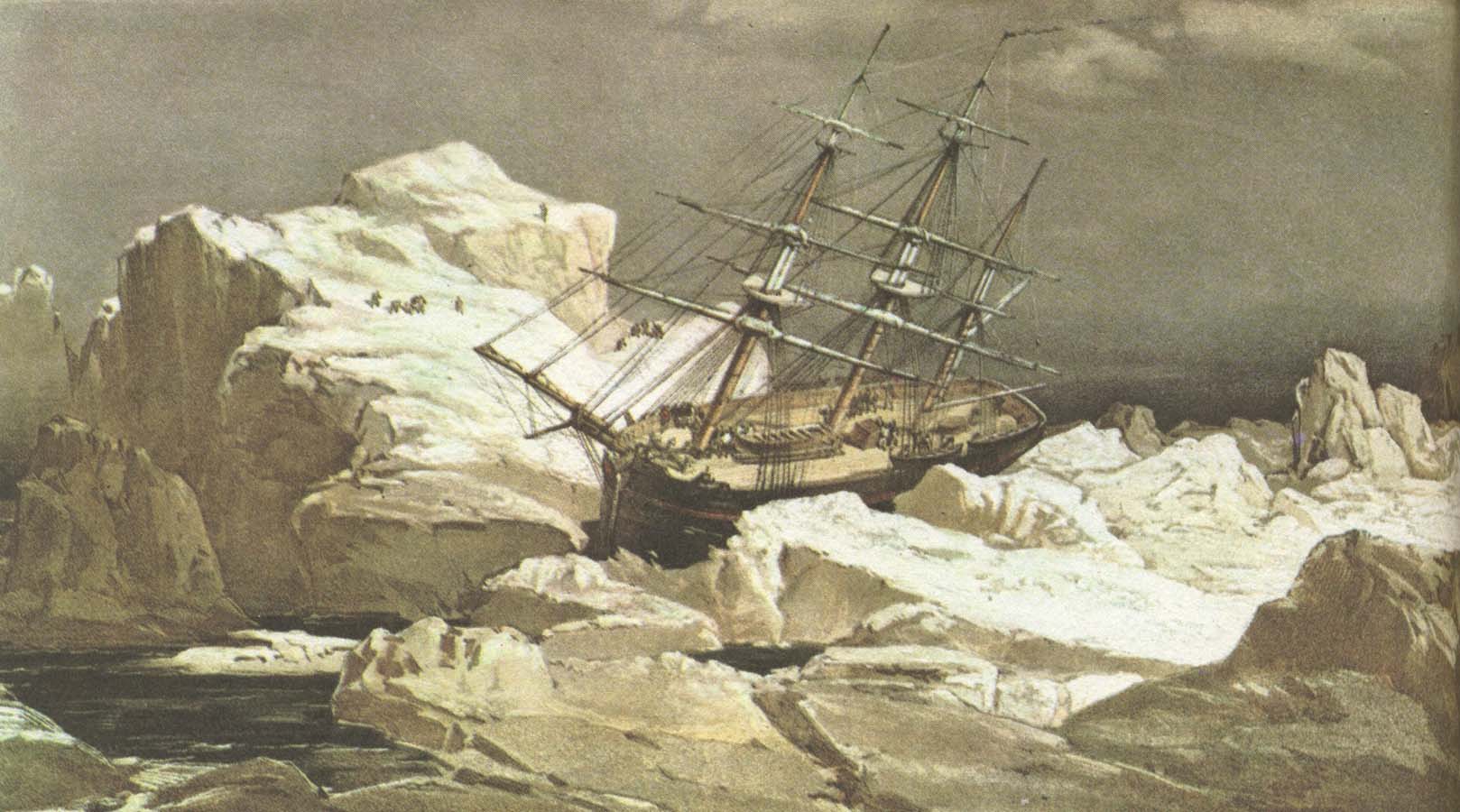 robert mcclures skepp invepp i nvestigator sitter fast i isen norr om bankon 1850-52